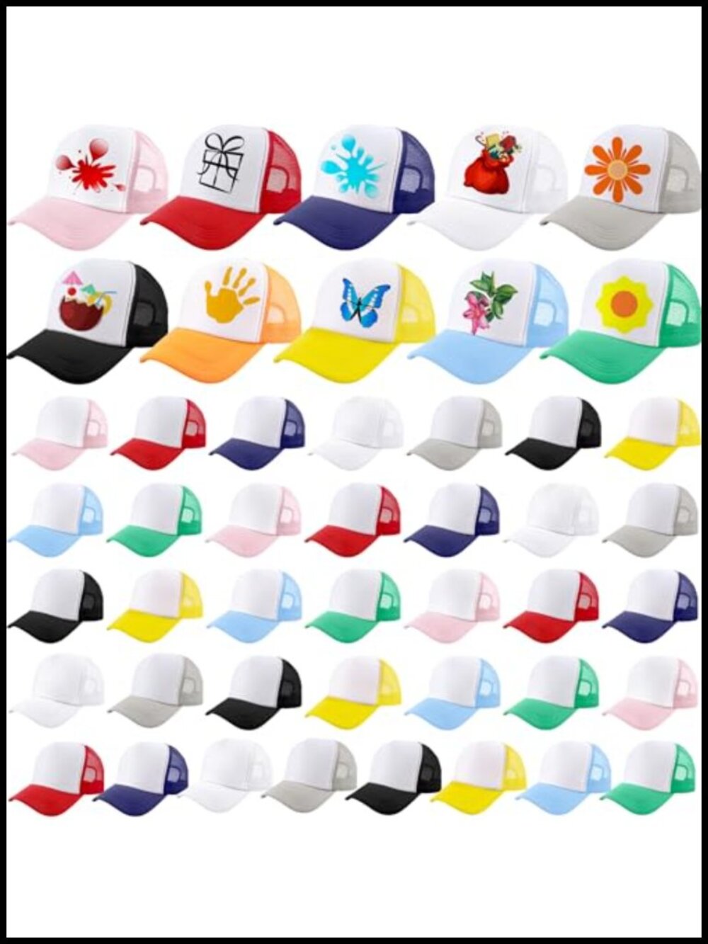 50 Pcs Blank Mesh Trucker Hats DIY Sublimation Baseball Caps for Adults